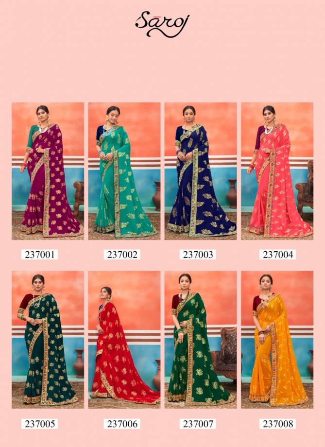 Saroj Panch Ratna Festive Wear Georgette With Foil Butta And Border Saree Collection